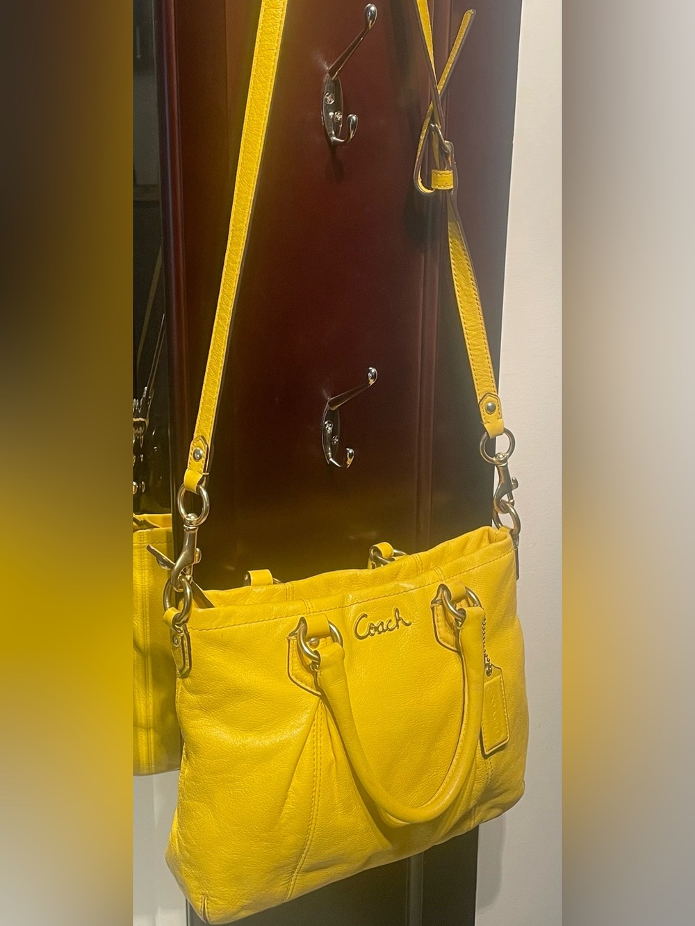Coach Bright Yellow Leather Tote with Shoulder Strap